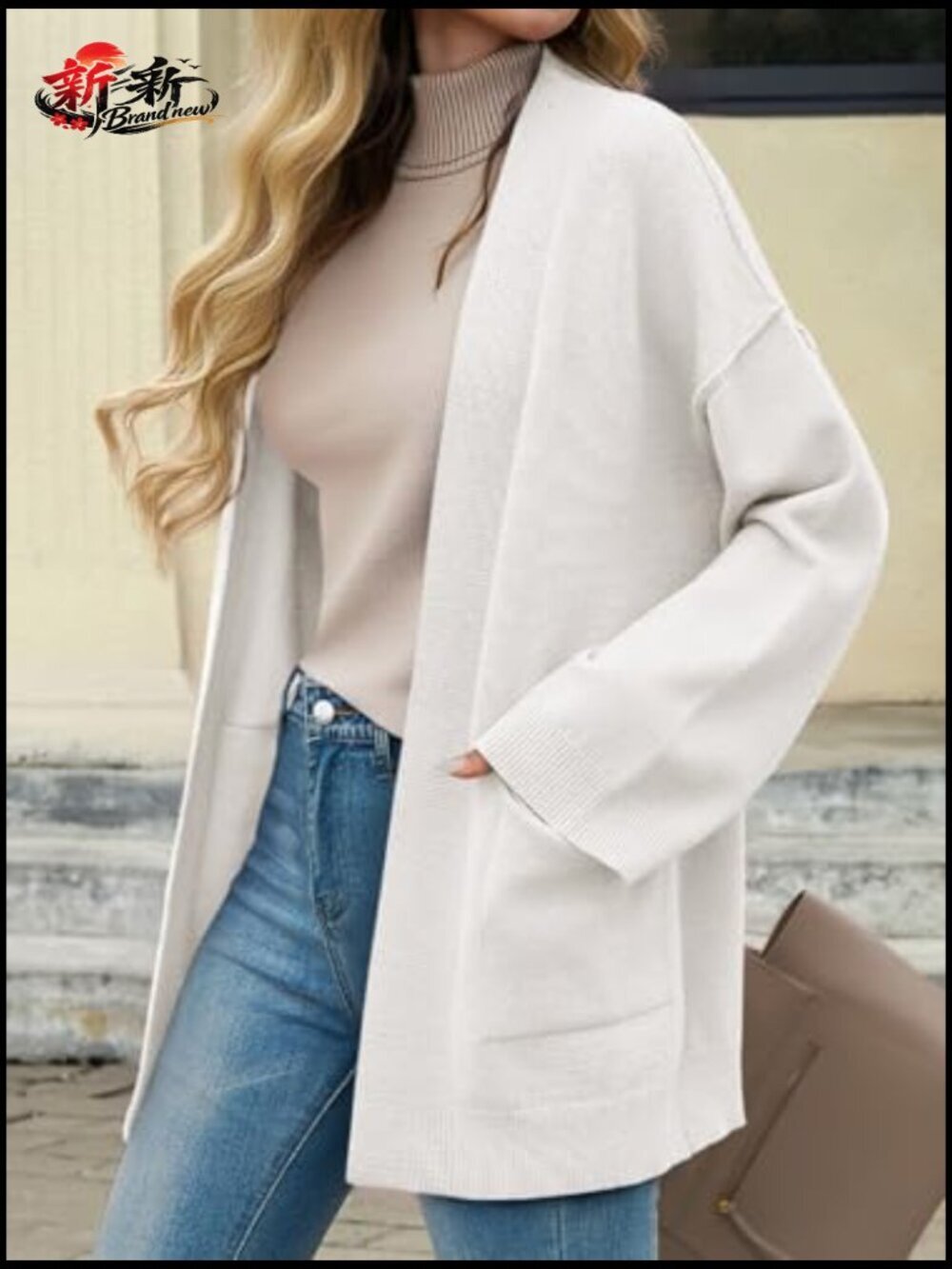 Oversized Open Front Cardigan Shawl with Pockets Long Sleeve Knit Sweater - Picture 6 of 7